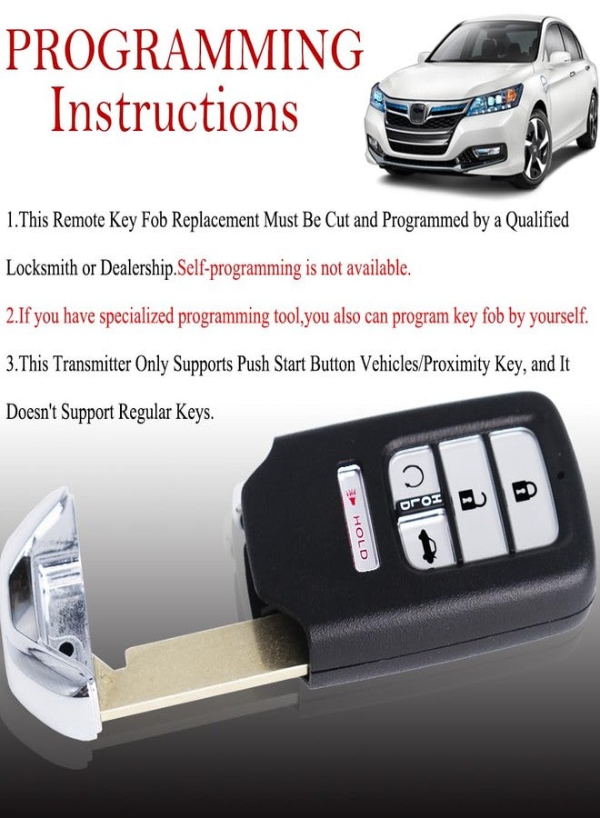 MechanMagic Key Fob Remote Replacement Fits for Honda Civic 2016 2017 2018 2019 2020 2021 KR5V2X Smart Proximity Keyless Entry Remote Control Uncut 5 Buttons 433Mhz KR5V2X(V44) 72147-TBA-A11/A12 - Image 2